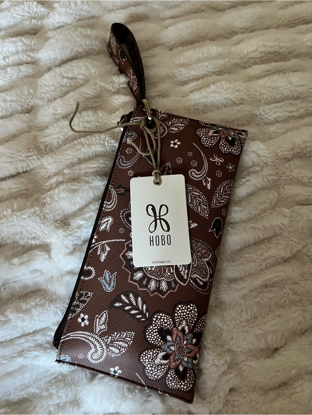 HOBO Brown Floral Wristlet Wallet